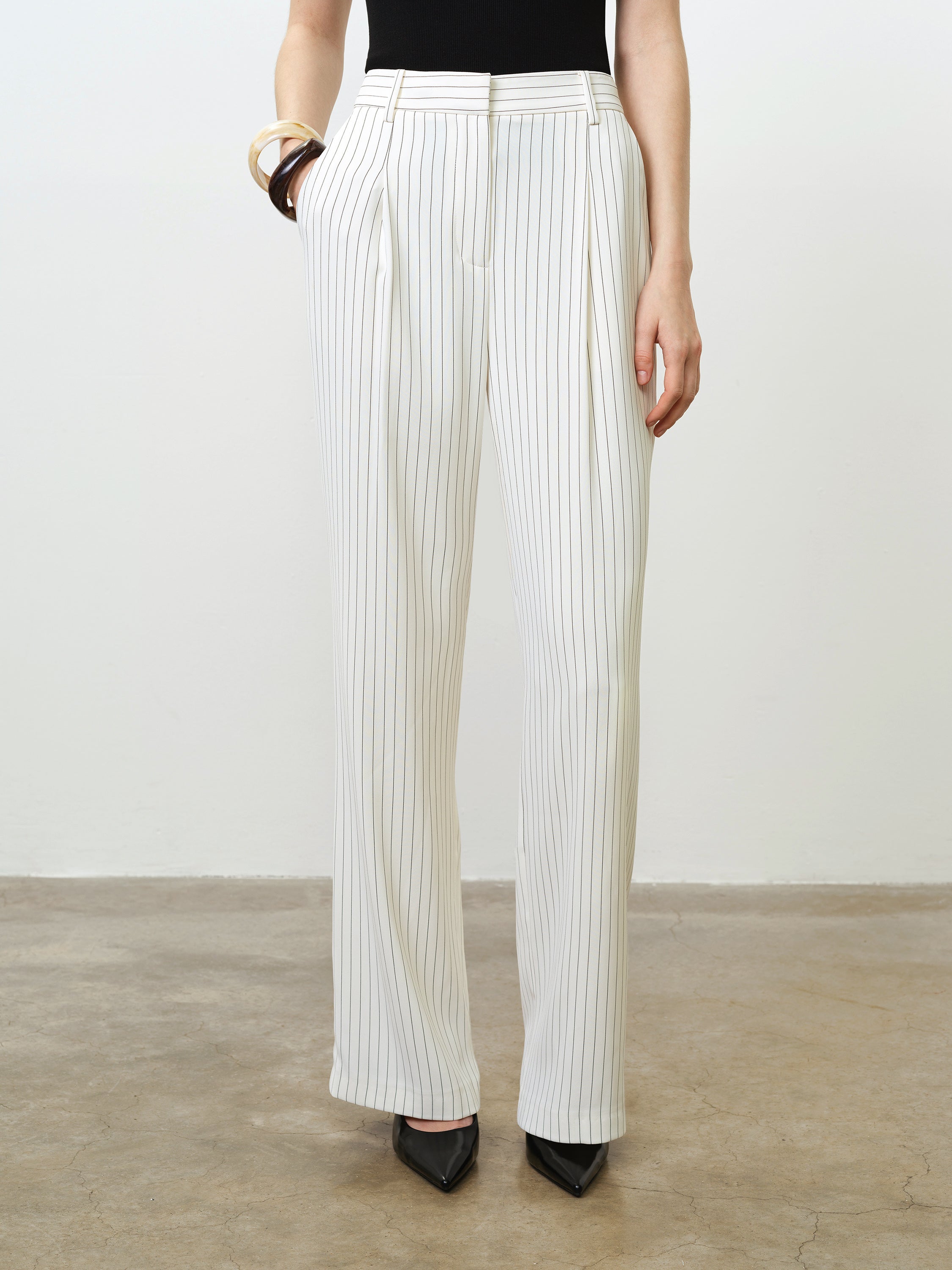 Vinnie Tailored Cream Pinstripe Wide Leg Trousers