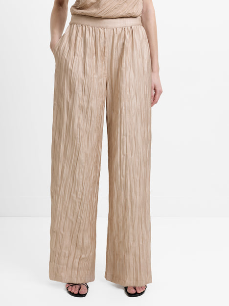Novie Crinkle Taupe Wide Leg Trousers