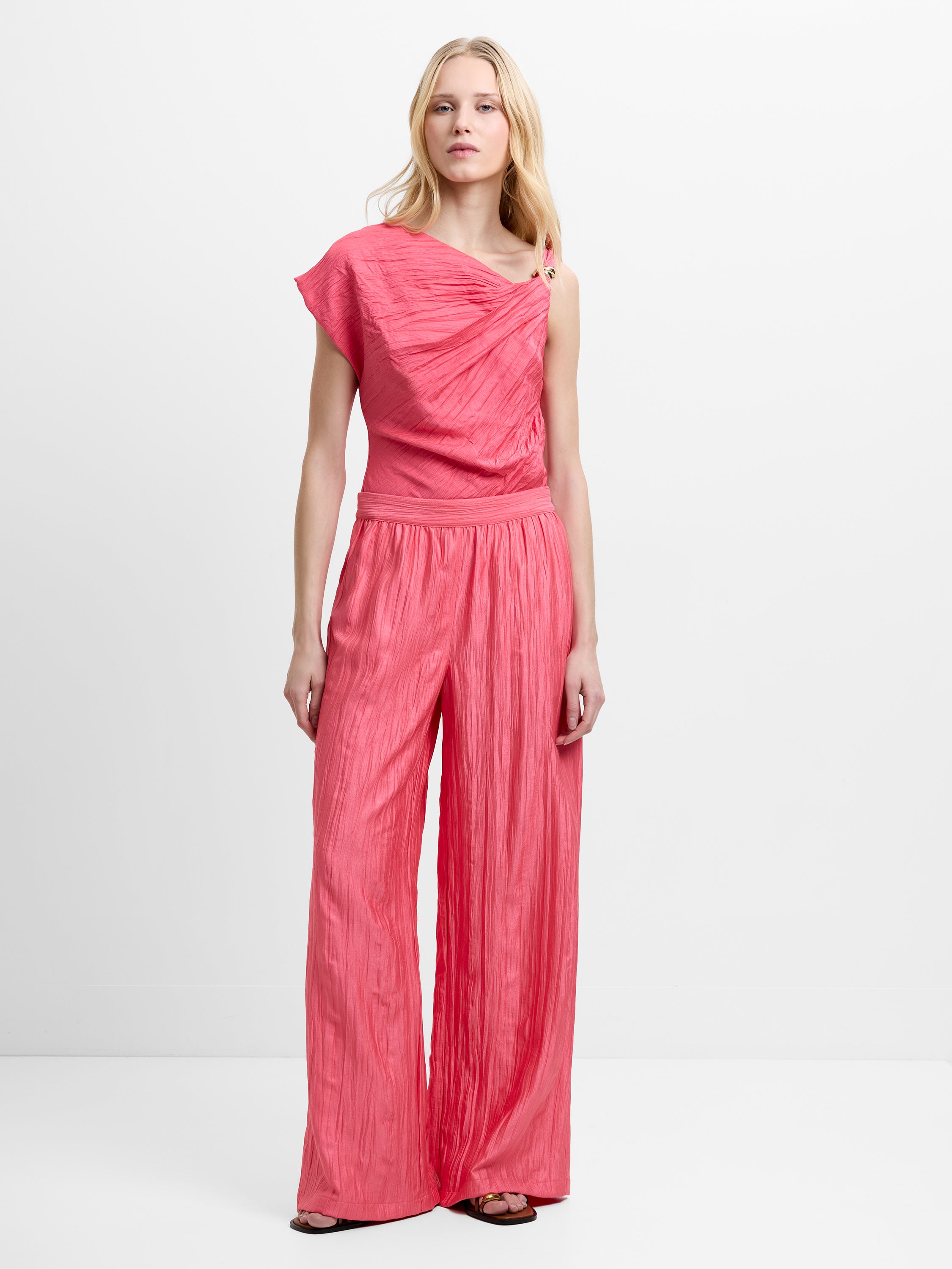 Novie Crinkle Pink Wide Leg Trousers
