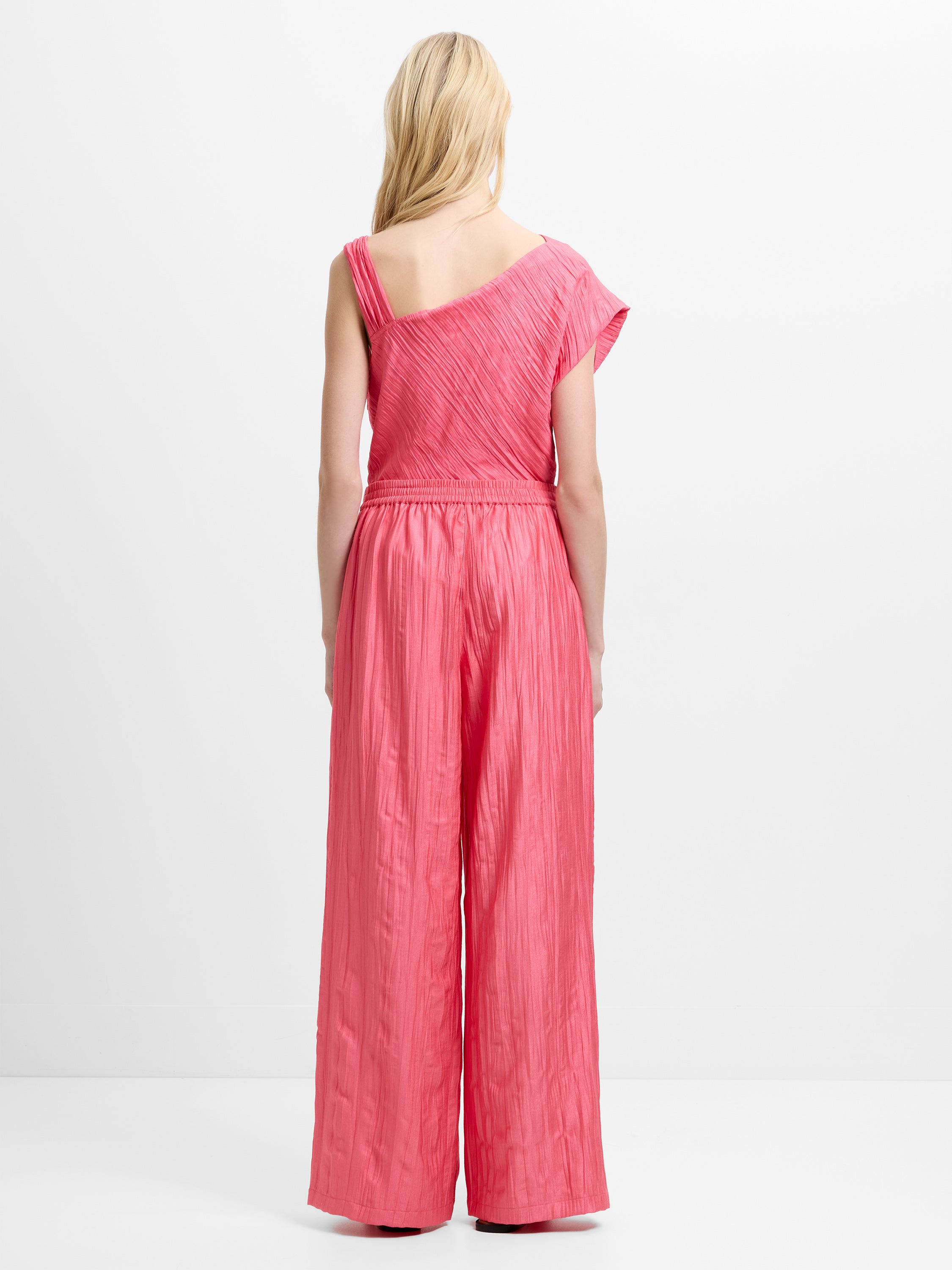 Novie Crinkle Pink Wide Leg Trousers