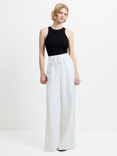 Cooper Linen White Pull-On Wide Leg Trousers