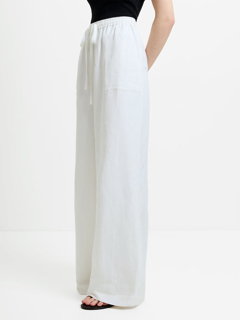 Cooper Linen White Pull-On Wide Leg Trousers