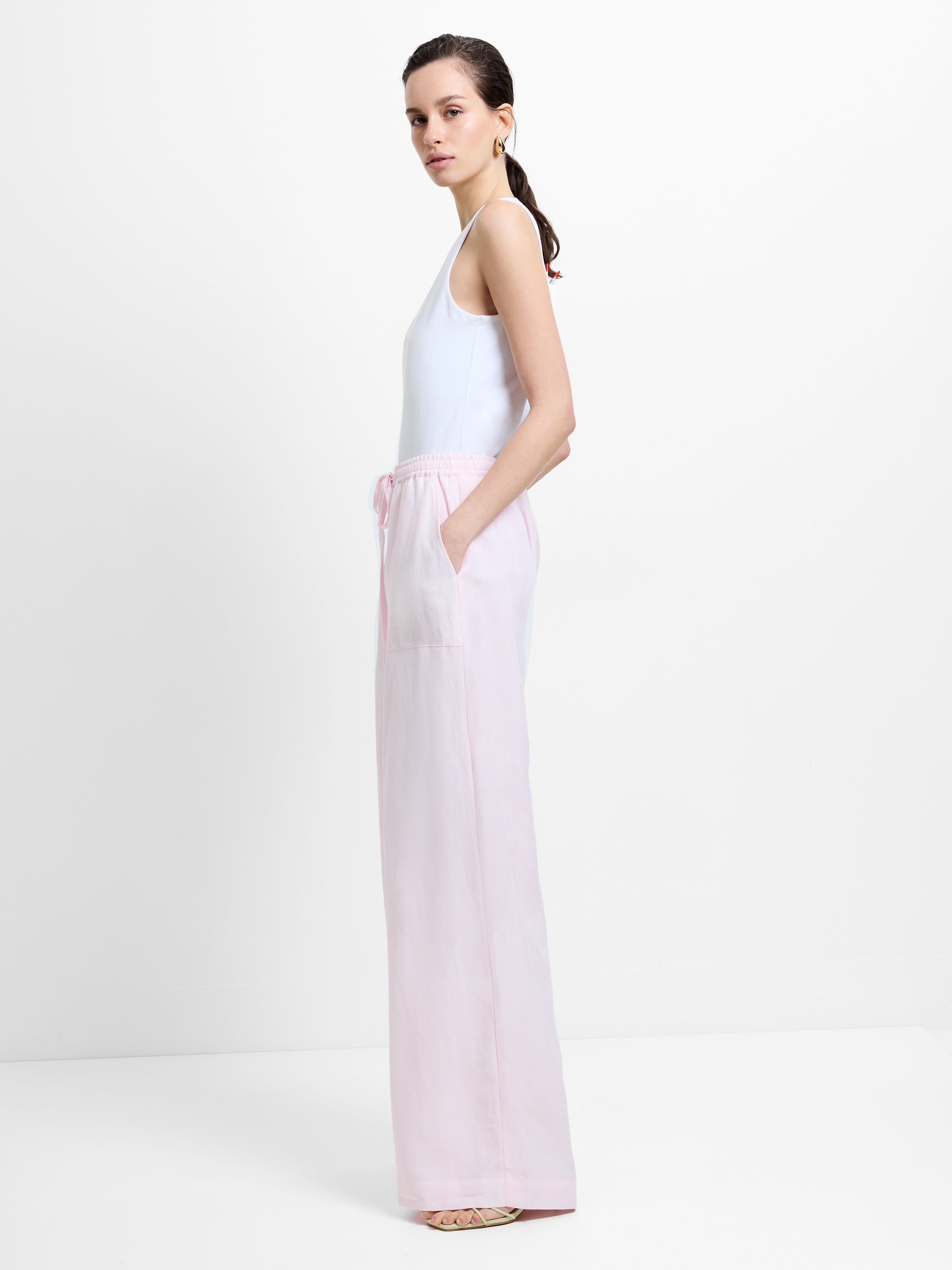 Cooper Linen Light Pink Pull-On Wide Leg Trousers