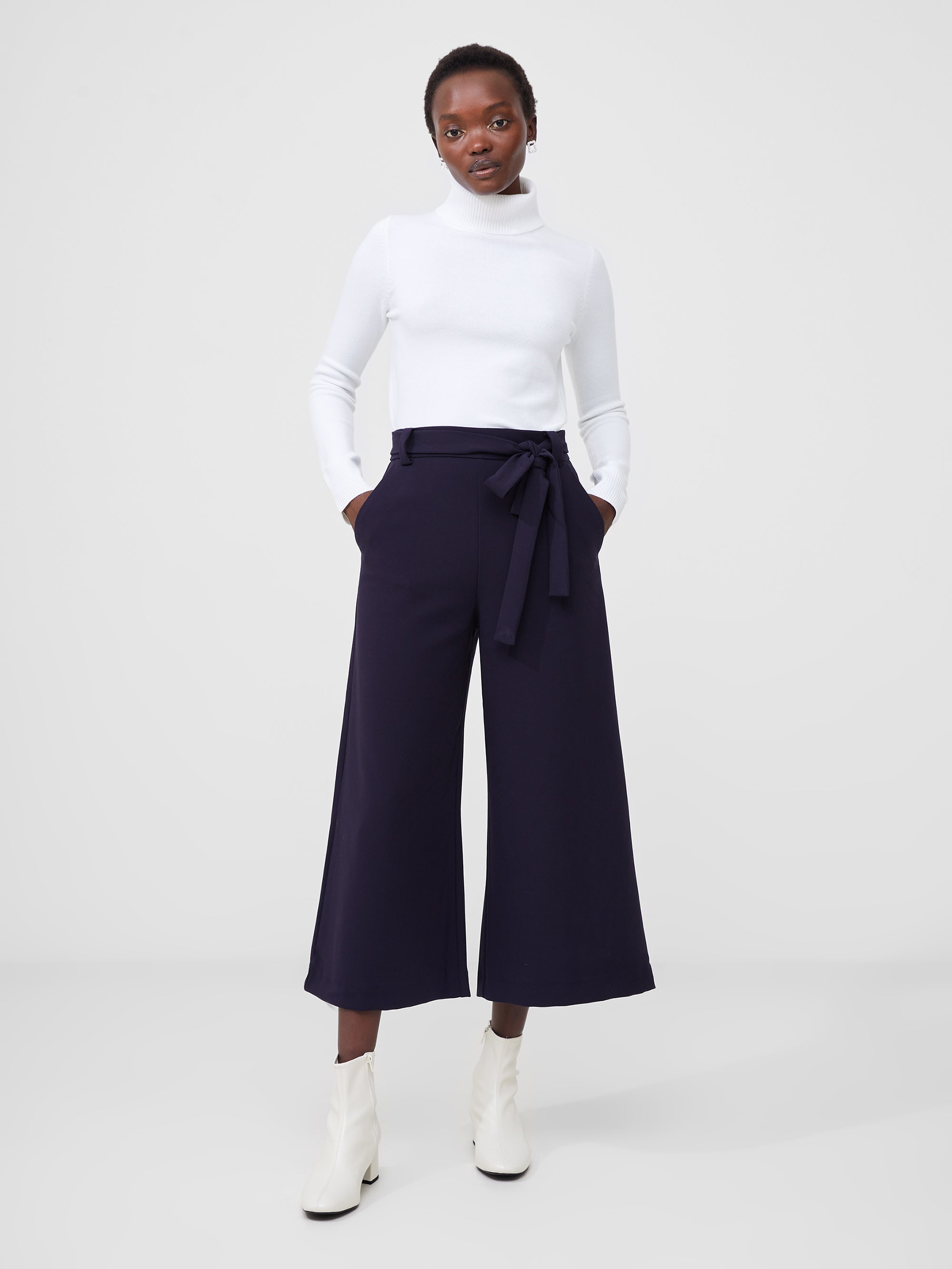 Whisper High Waisted Navy Belted Culotte Trousers