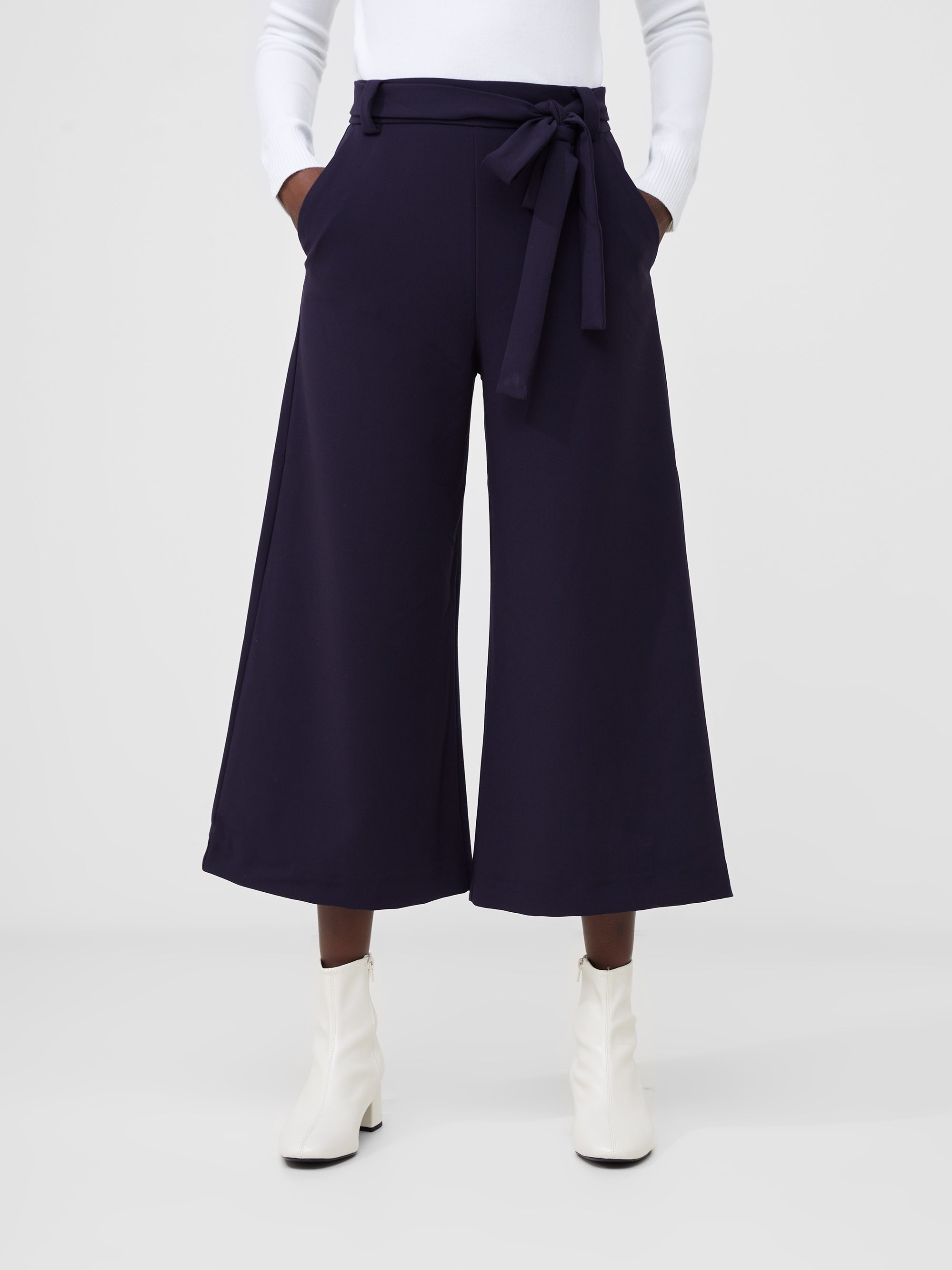 Whisper High Waisted Navy Belted Culotte Trousers