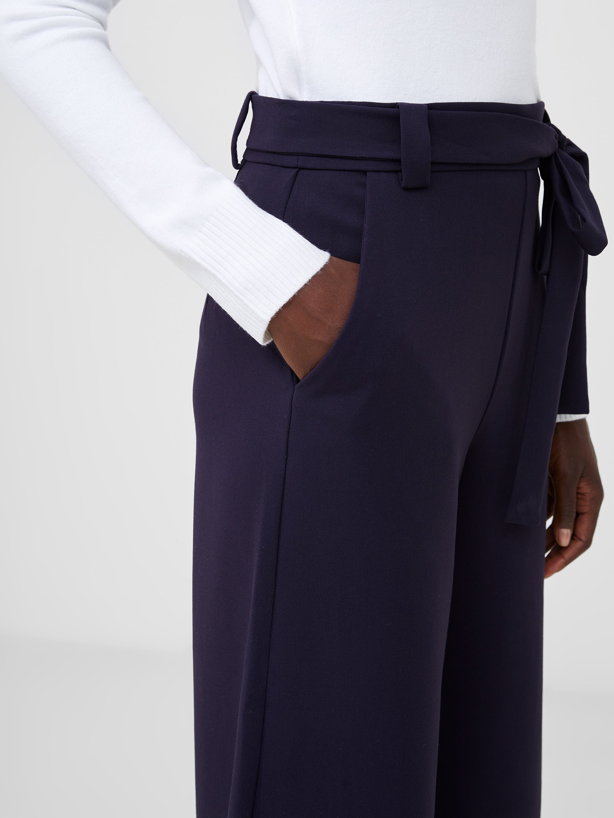 Whisper High Waisted Navy Belted Culotte Trousers