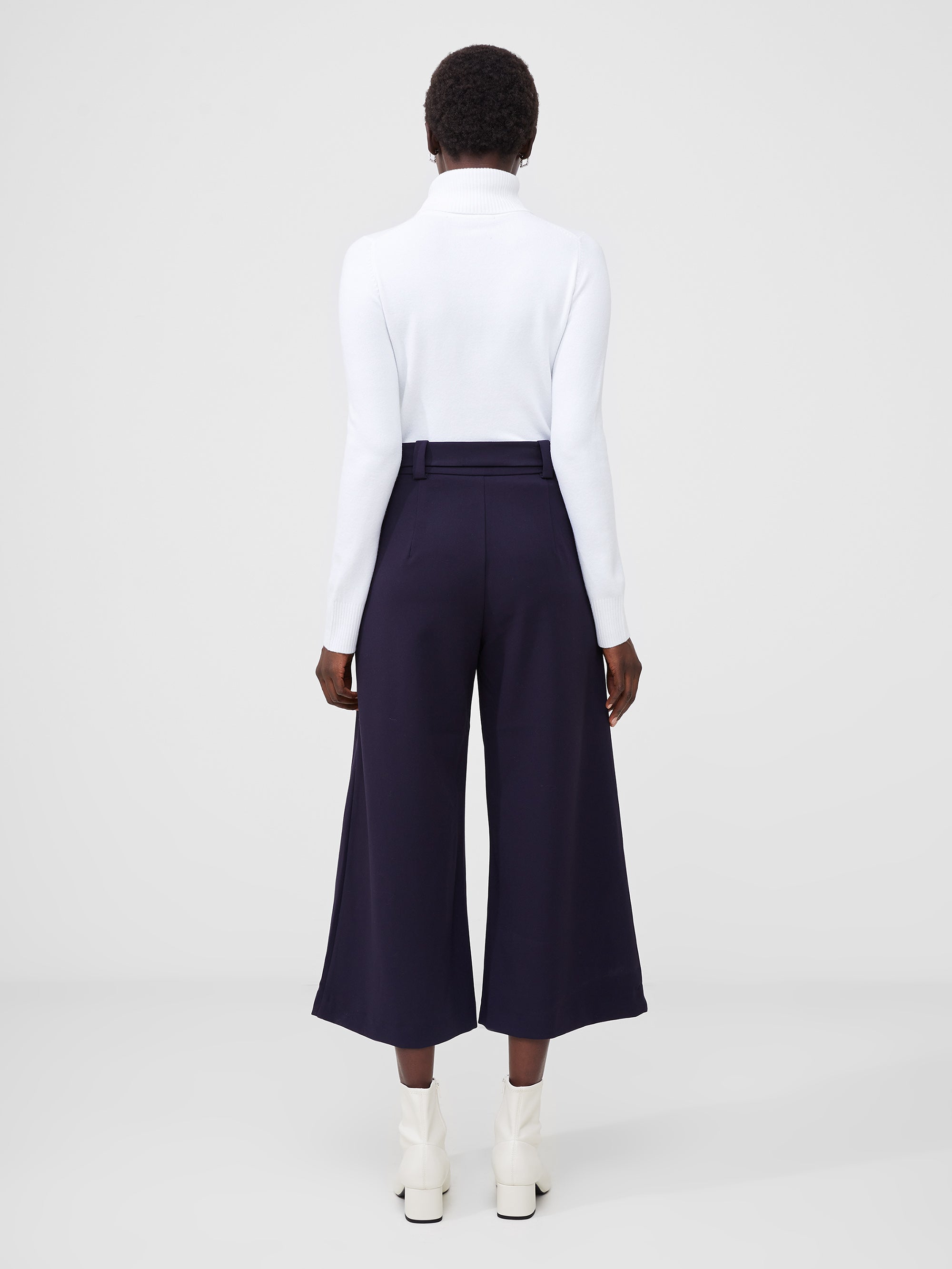 Whisper High Waisted Navy Belted Culotte Trousers