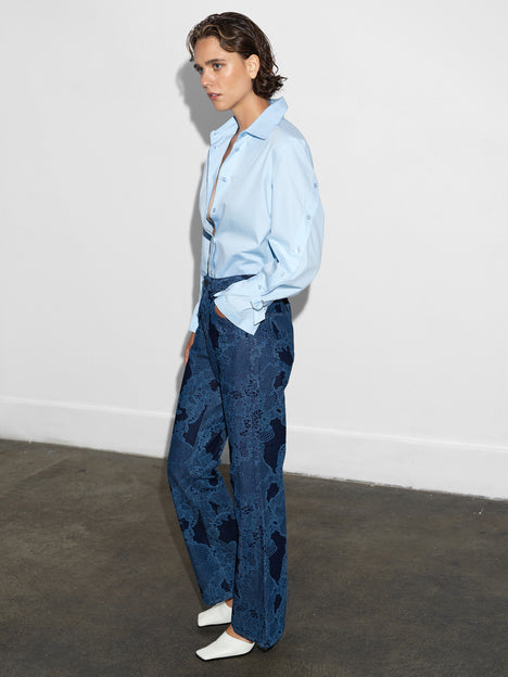 Jennie Denim Lace Print Flared Jeans
