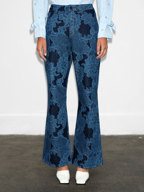 Jennie Denim Lace Print Flared Jeans
