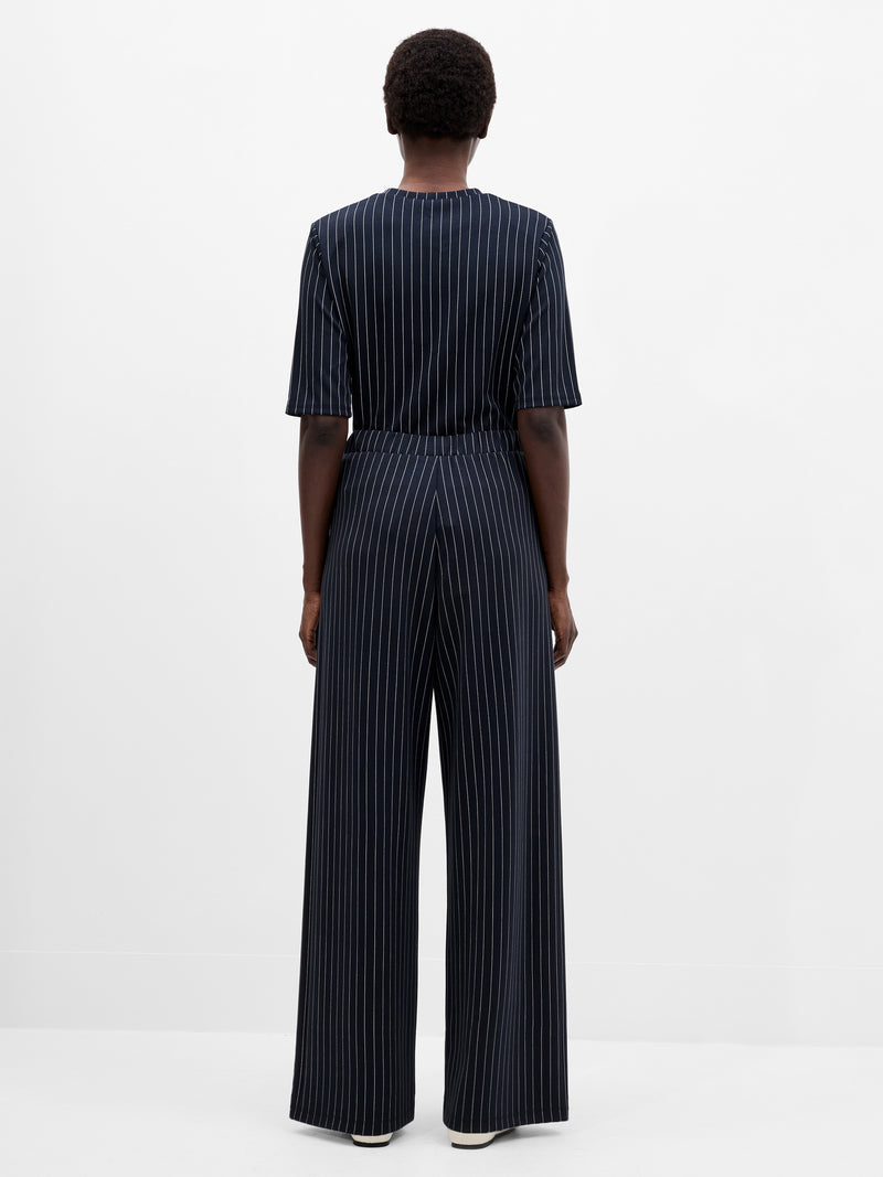 Regina Jersey Pinstripe Wide Leg Trousers