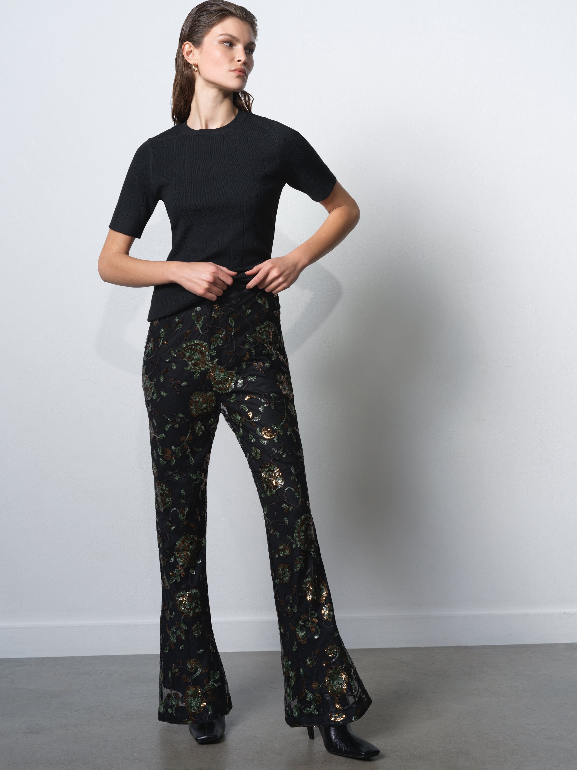 Roshene Sequin Flare Trousers