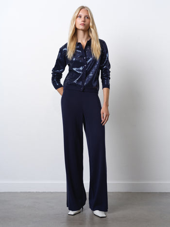 Hannah Knit Sequin Side Panel Wide Leg Trousers