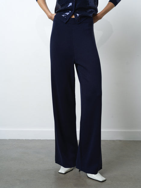 Hannah Knit Sequin Side Panel Wide Leg Trousers