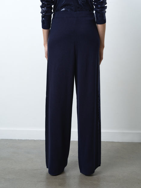 Hannah Knit Sequin Side Panel Wide Leg Trousers