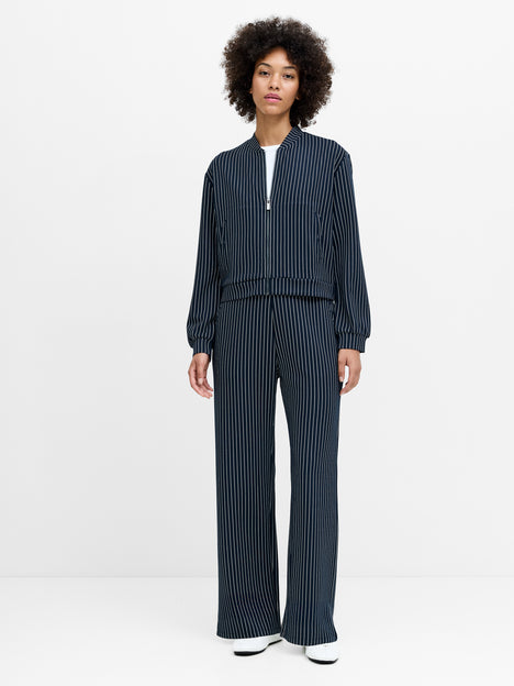 Wren Pinstripe Navy Blue Bomber Jacket