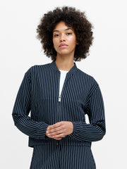 Wren Pinstripe Navy Blue Bomber Jacket