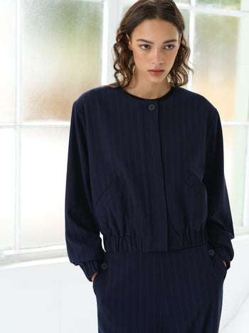 Alia Pinstripe Bomber Jacket