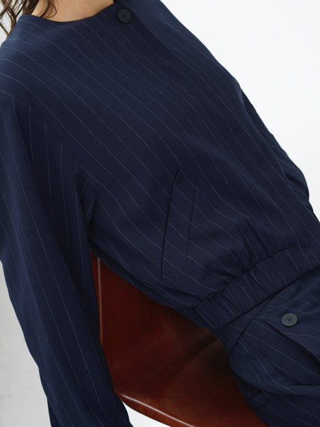 Alia Pinstripe Bomber Jacket