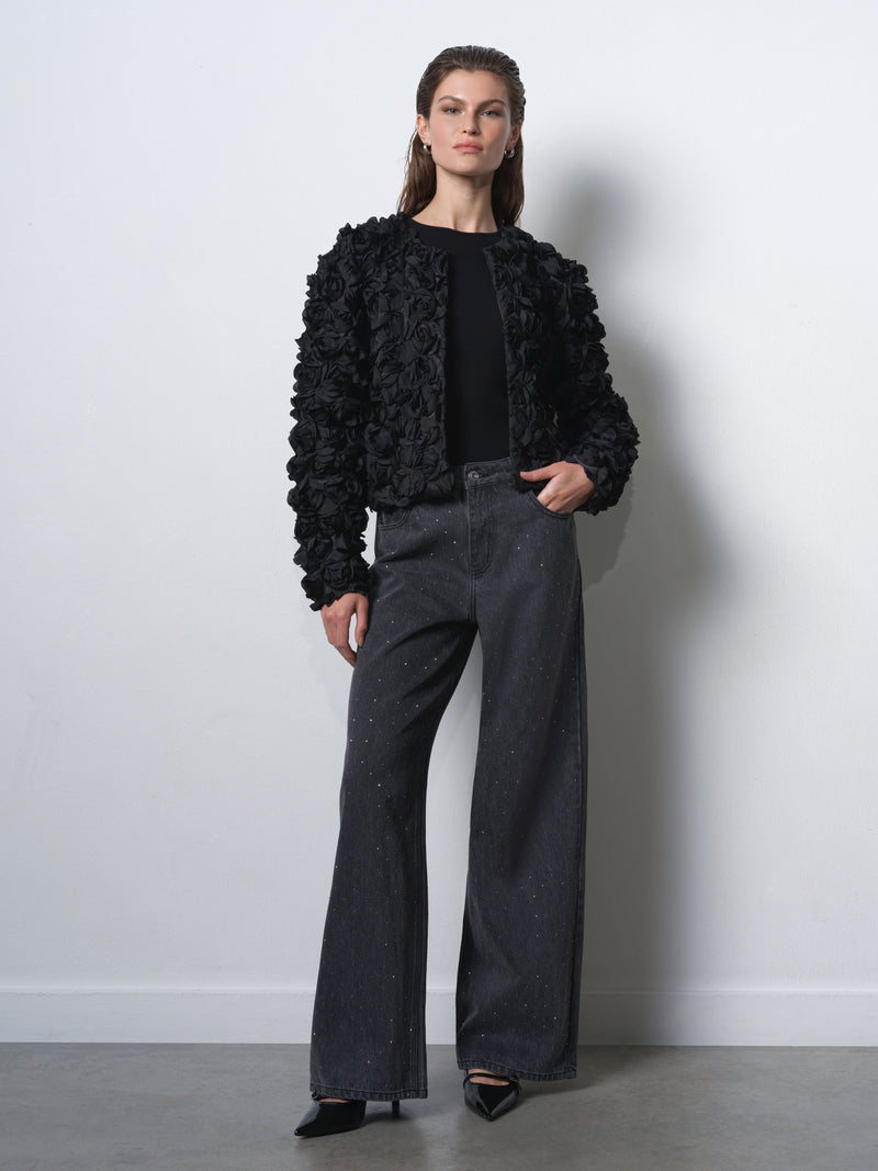 Verity 3D Floral Textured Cropped Jacket