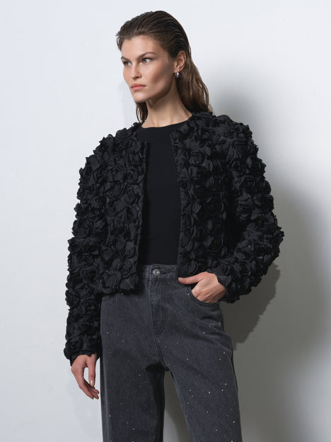 Verity 3D Floral Textured Cropped Jacket