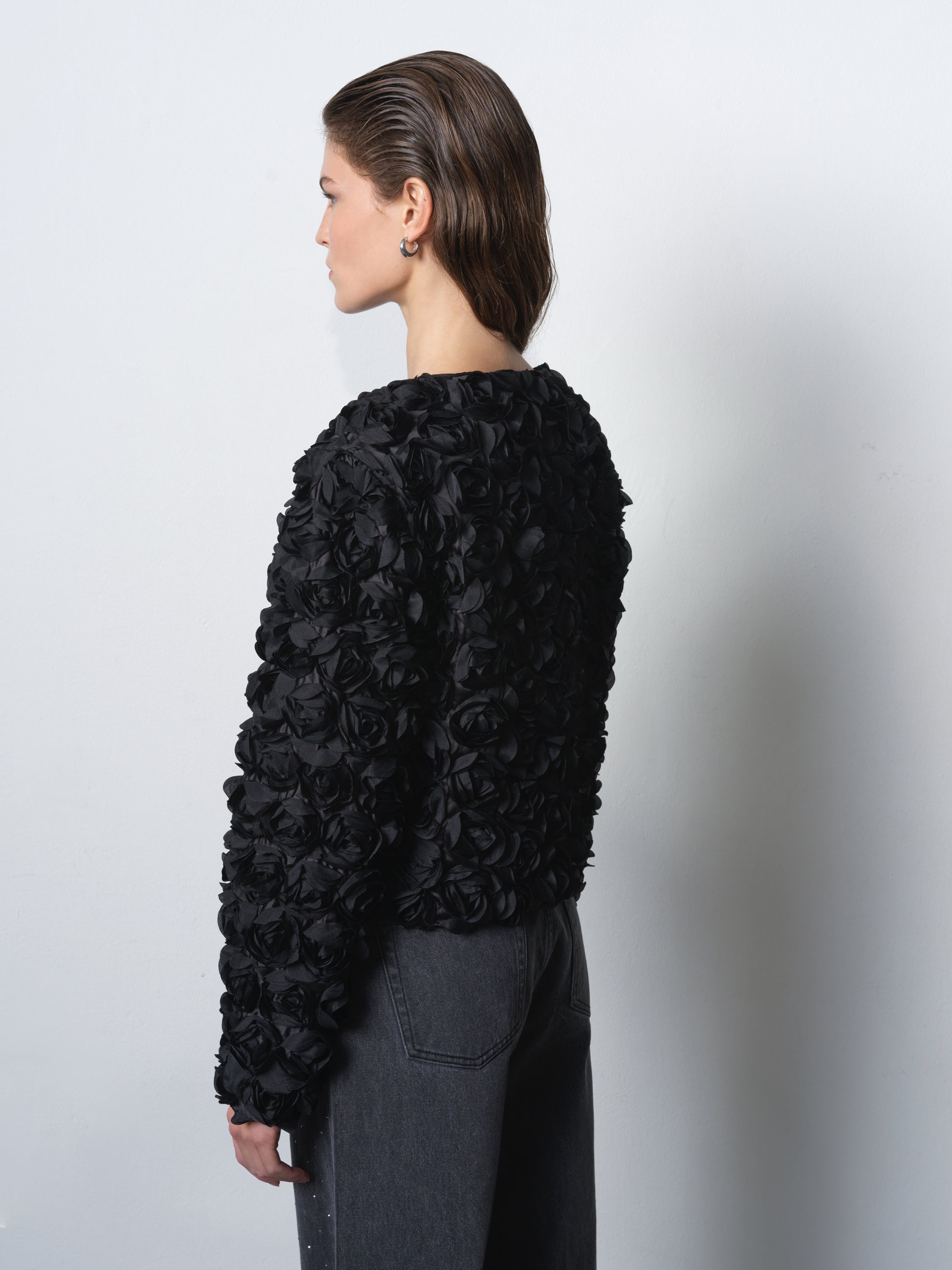 Verity 3D Floral Textured Cropped Jacket