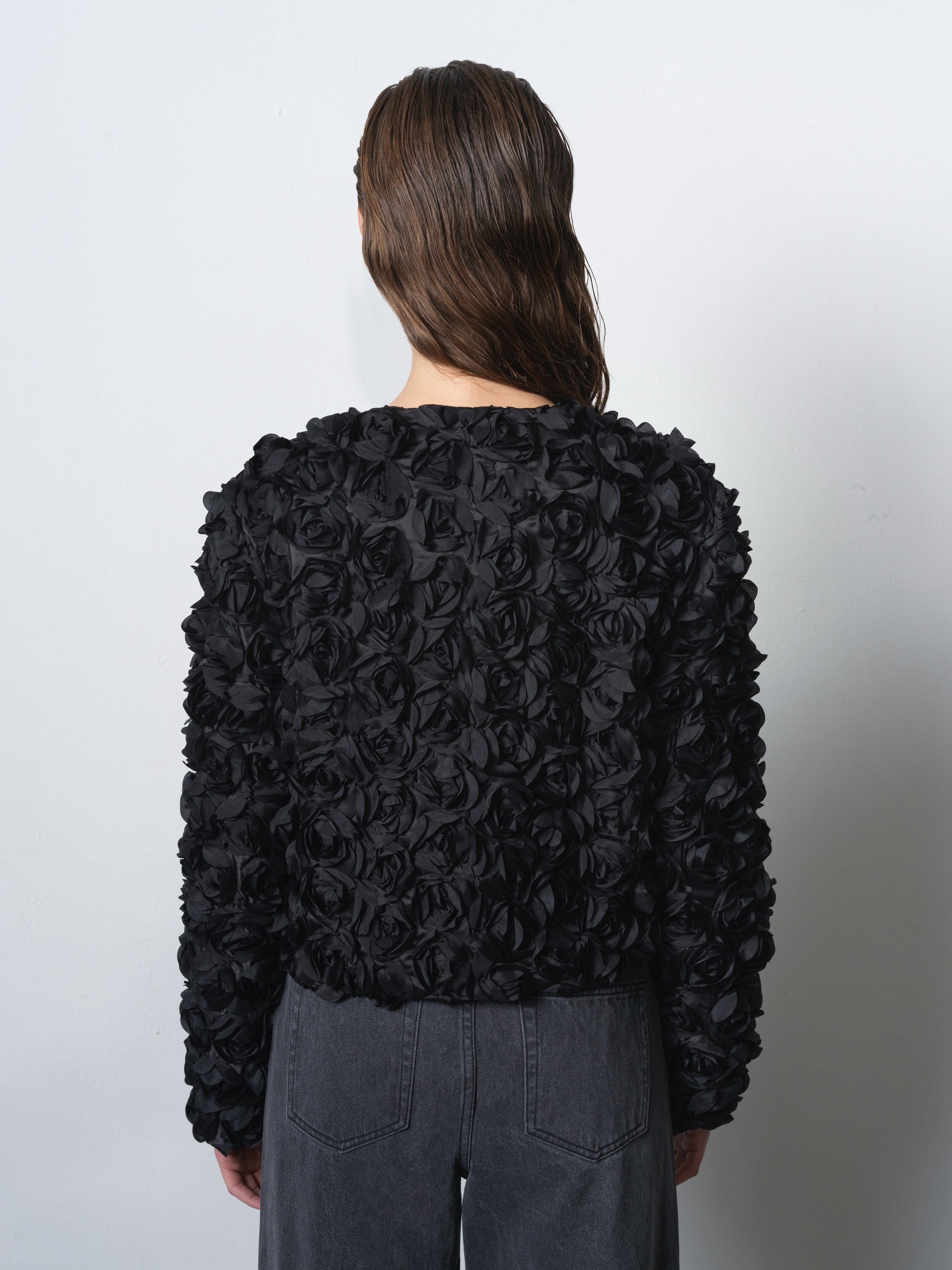 Verity 3D Floral Textured Cropped Jacket