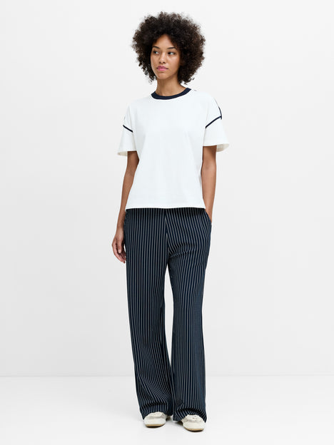 Shainey Plush Contrast Trim White T-Shirt