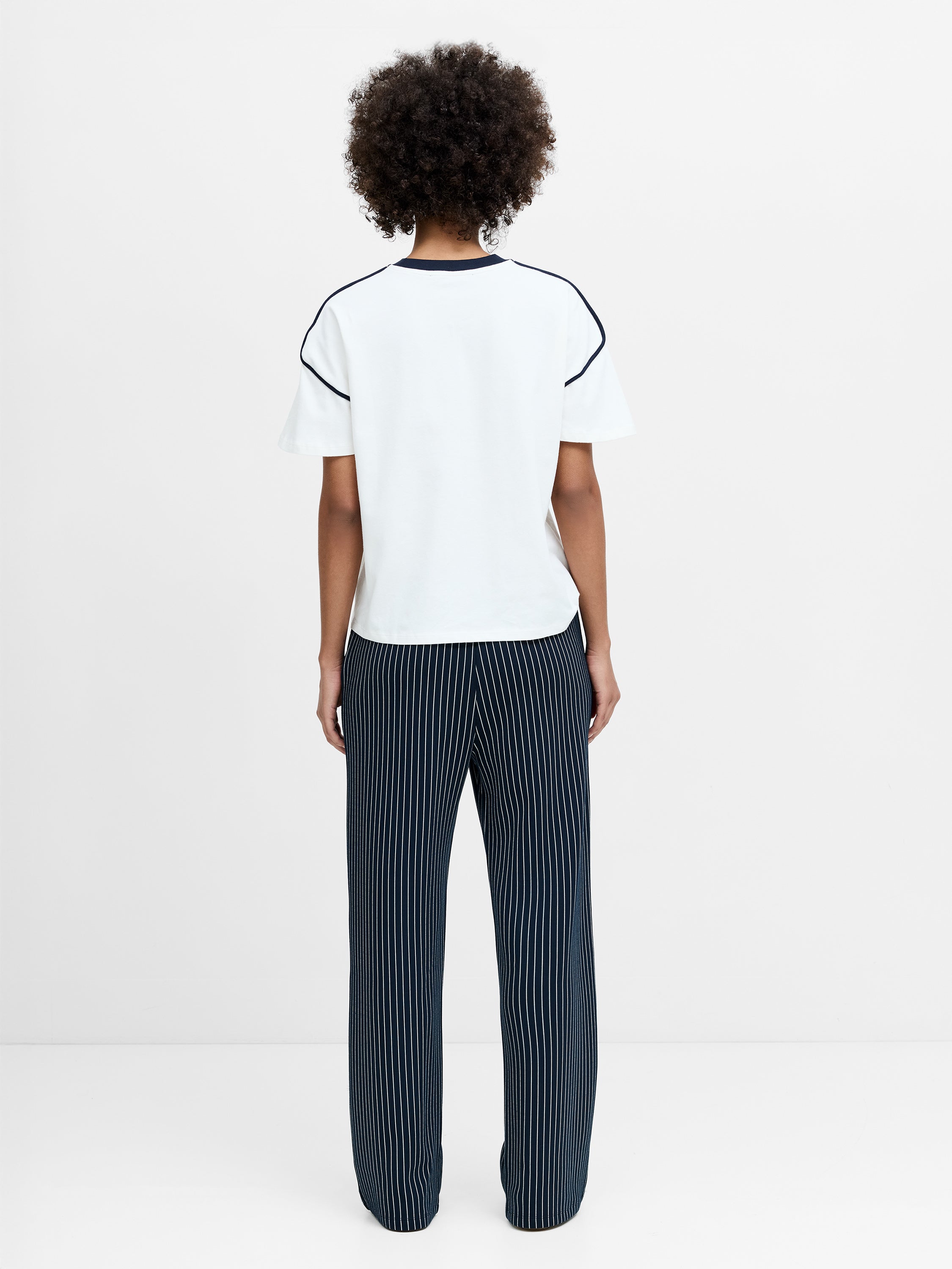 Shainey Plush Contrast Trim White T-Shirt