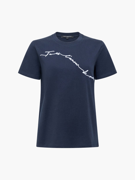 Love Of My Life Flocked Script Navy Blue Cotton T-Shirt