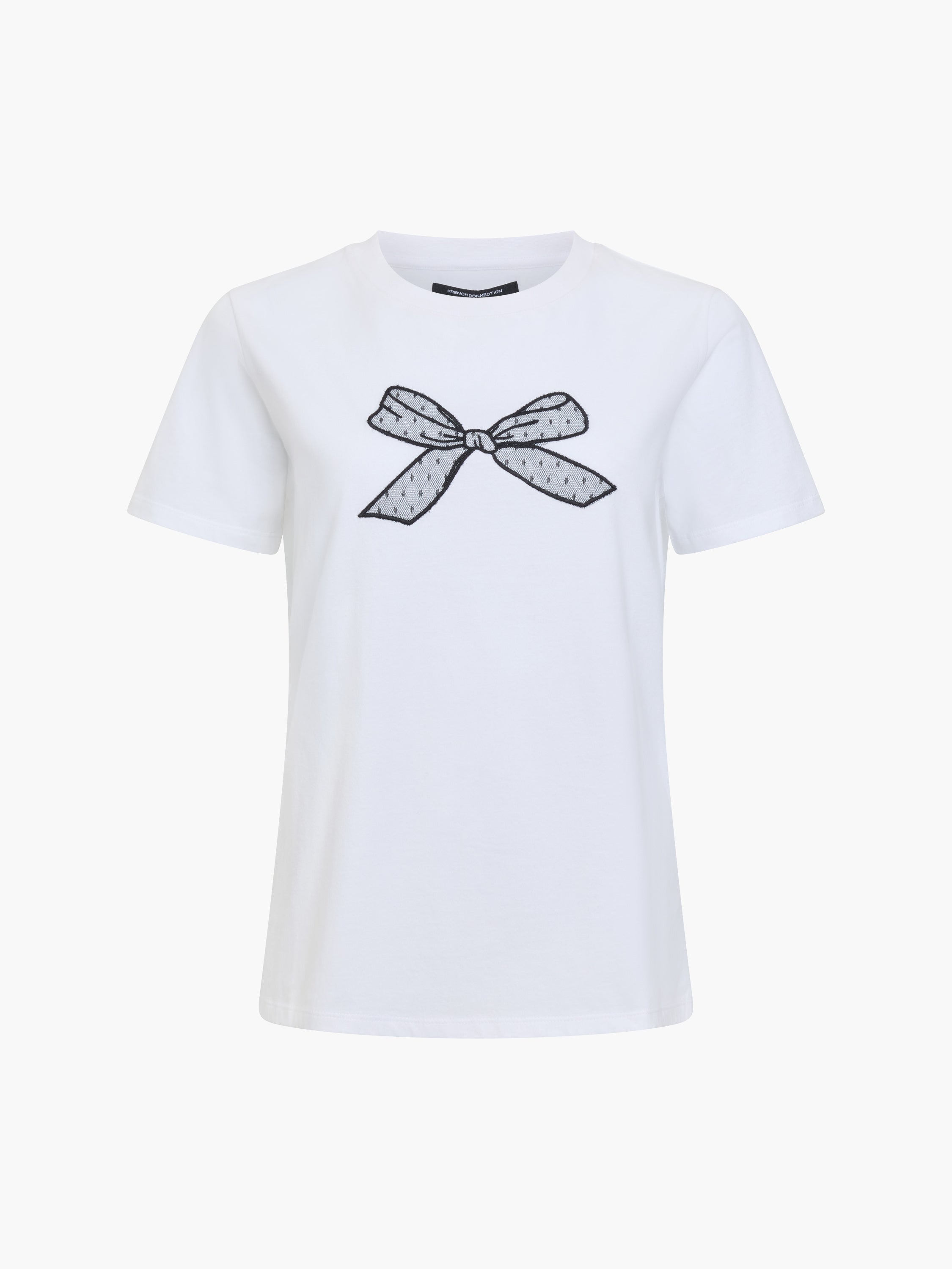 Mesh Bow White Cotton T-Shirt