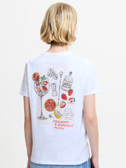Strawberry Cocktail Back Print White Graphic T-Shirt