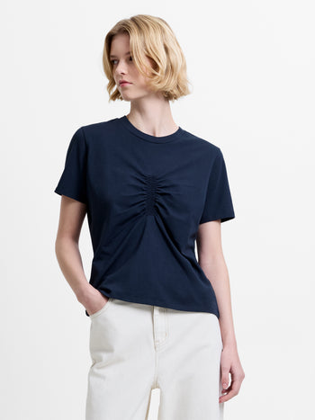 Rallie Ruched Front Navy Regular Fit T-Shirt