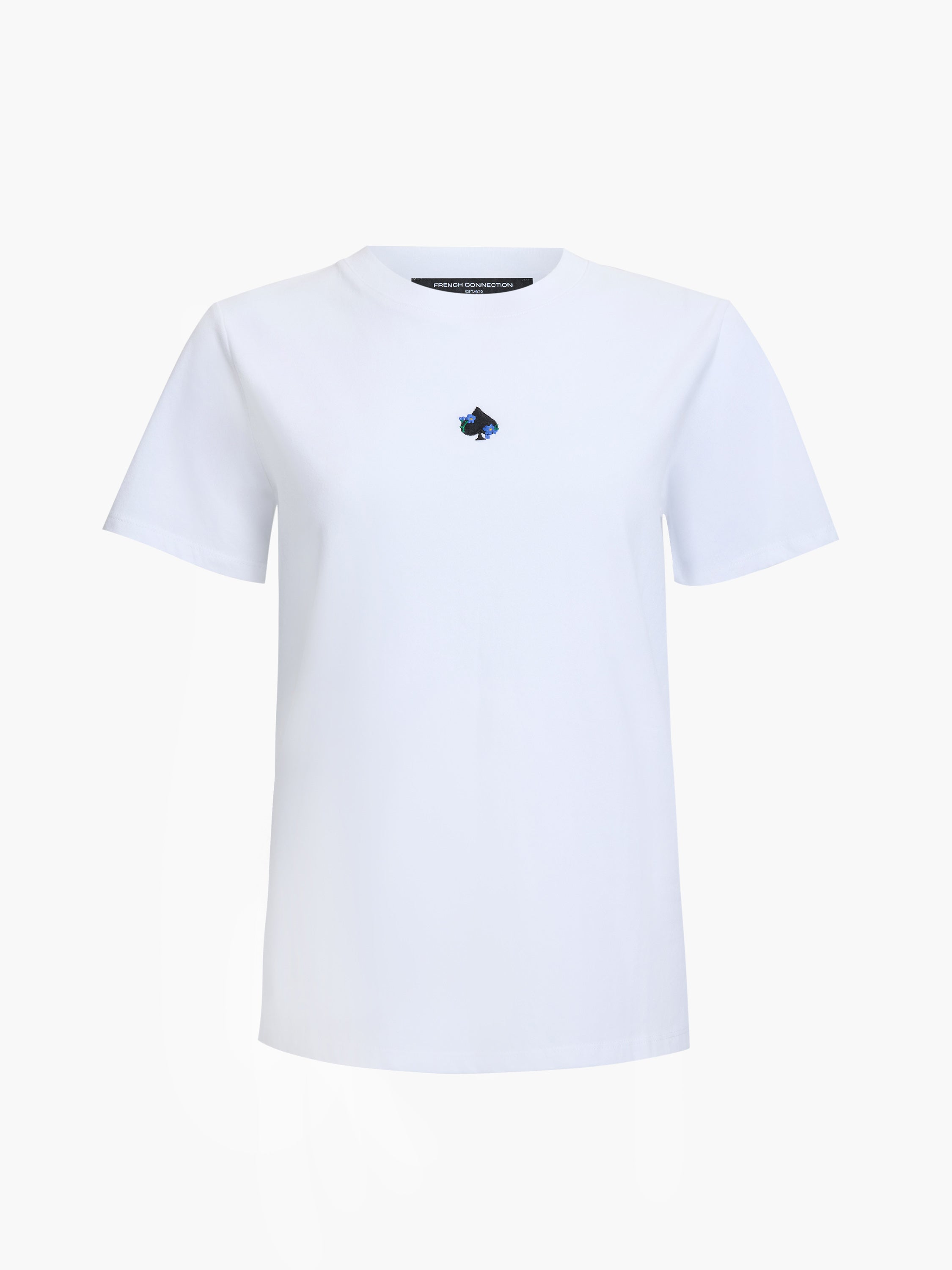 Ace of Spades Floral Embroidered White Graphic T-Shirt