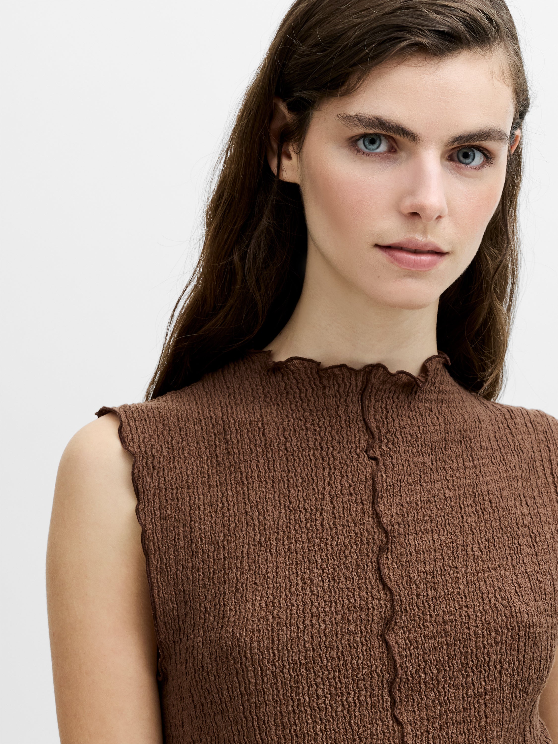 Andie Textured Sleeveless Brown Top