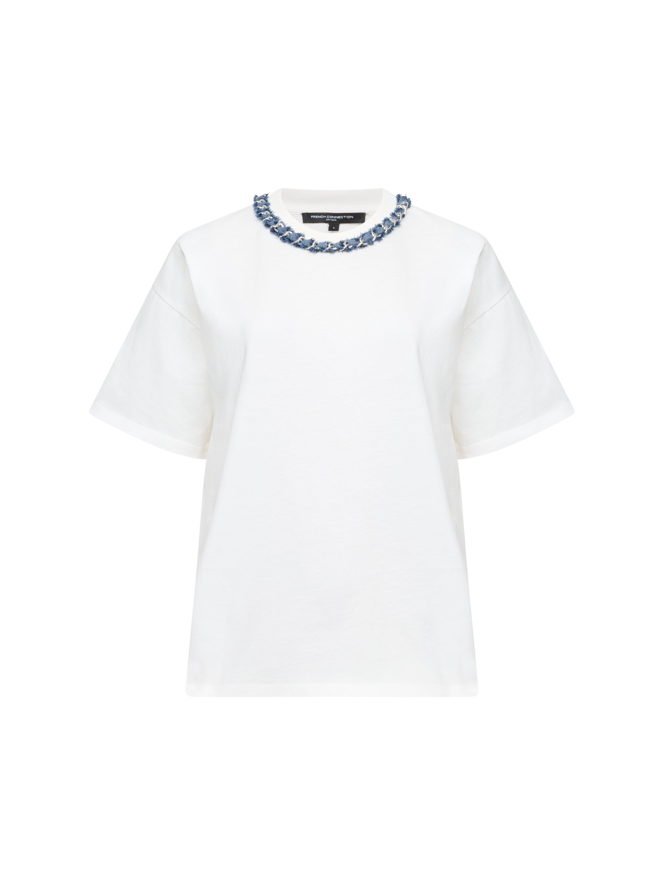 Aliyana Jersey Short Sleeve Denim Chain White T-Shirt