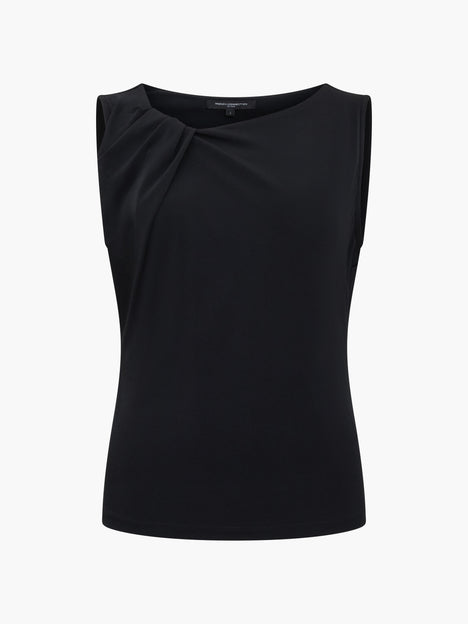 Samira Jersey Sleeveless Asymmetric Black Top