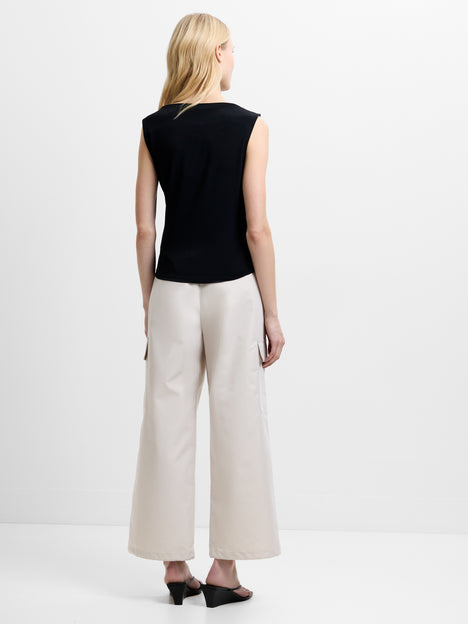 Samira Jersey Sleeveless Asymmetric Black Top