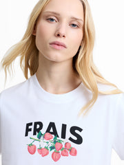 Strawberry Peached Cotton White Graphic T-Shirt