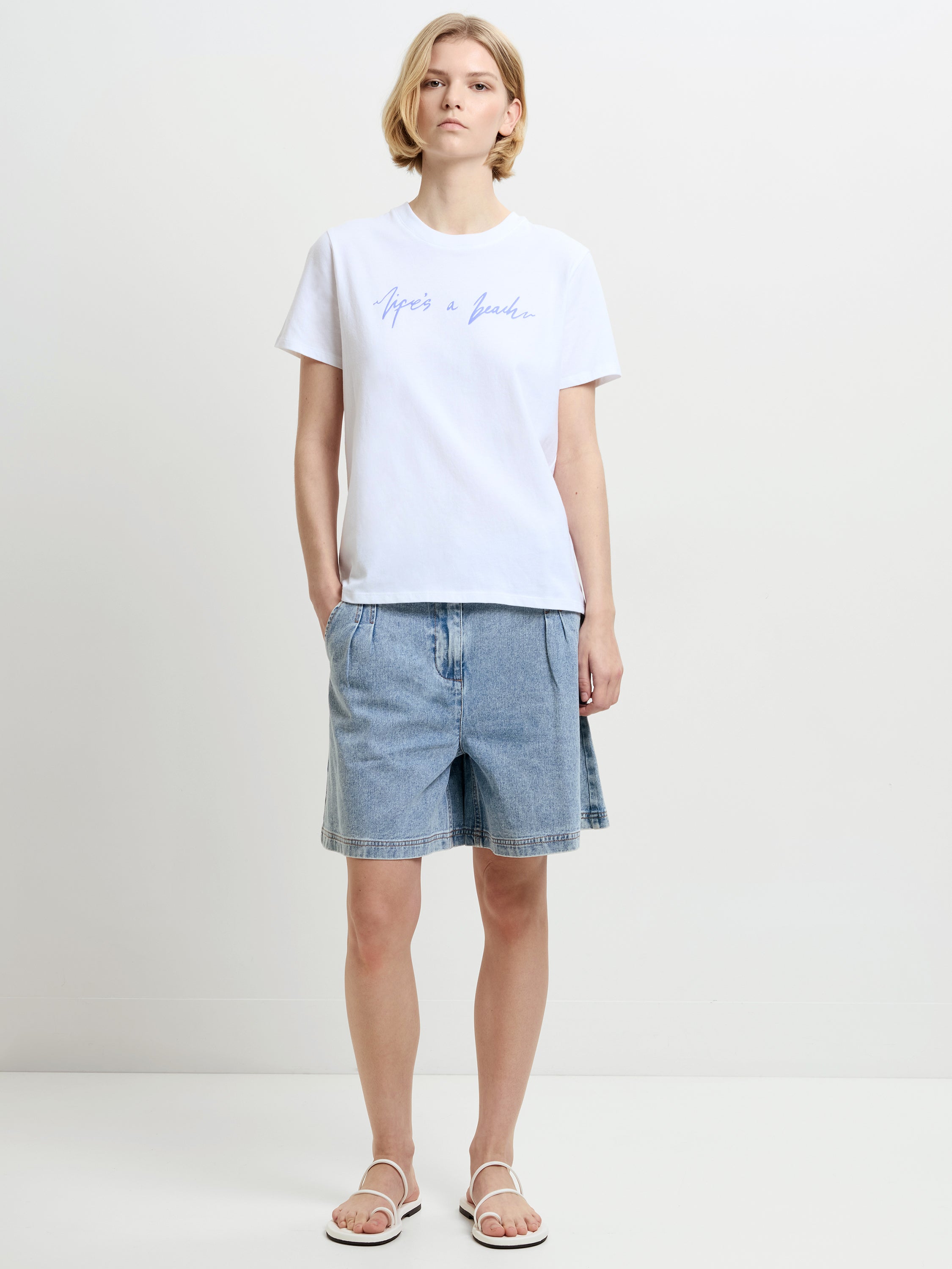 Life's A Beach White Peached Cotton T-Shirt