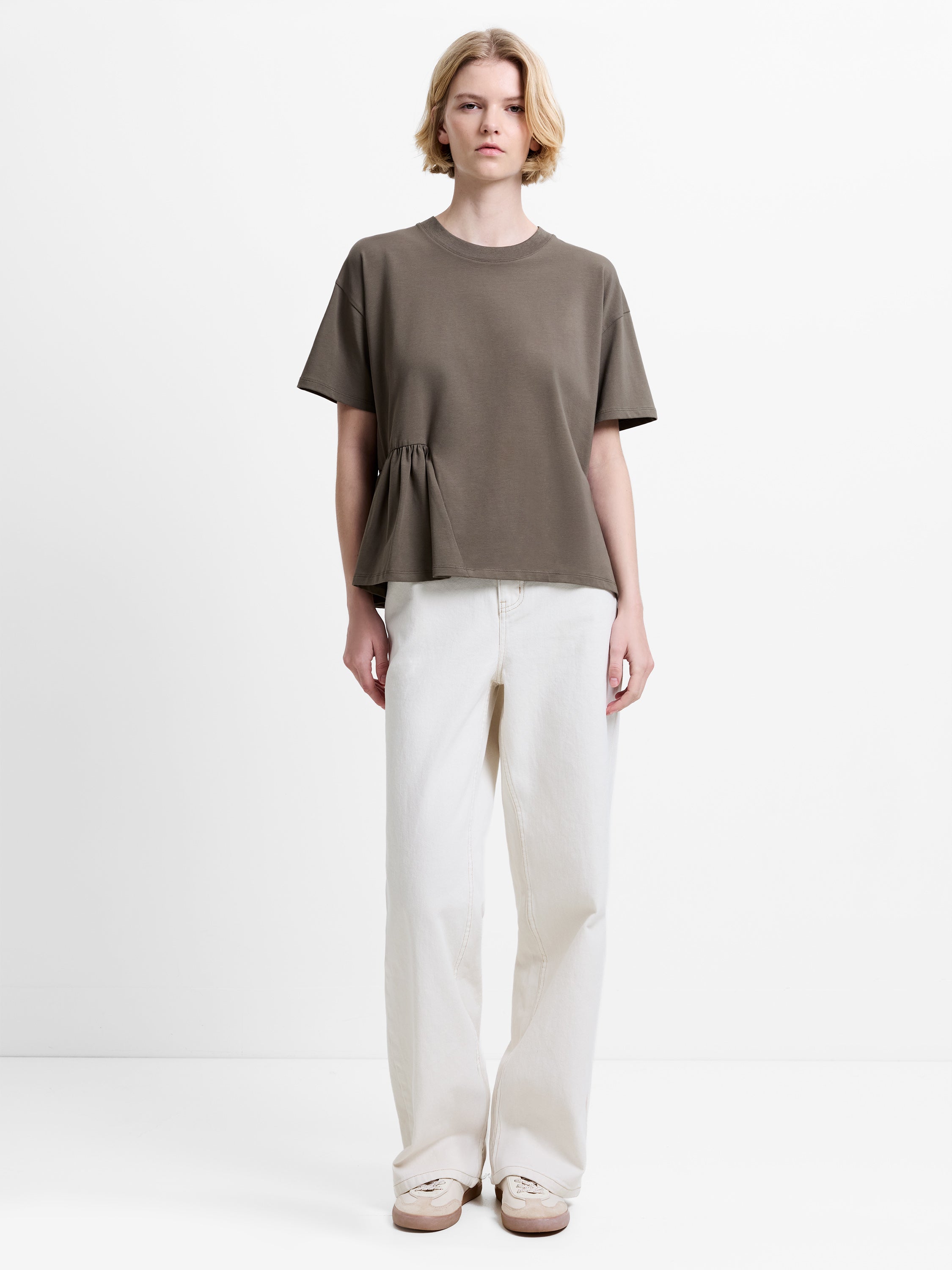Rallie Khaki Green Asymmetric Peplum T-Shirt