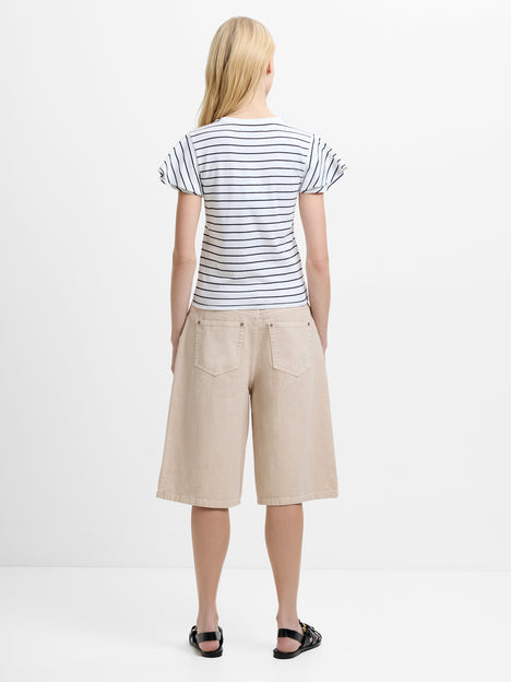 Jersey Monochrome Striped Ruffled Sleeves T-Shirt