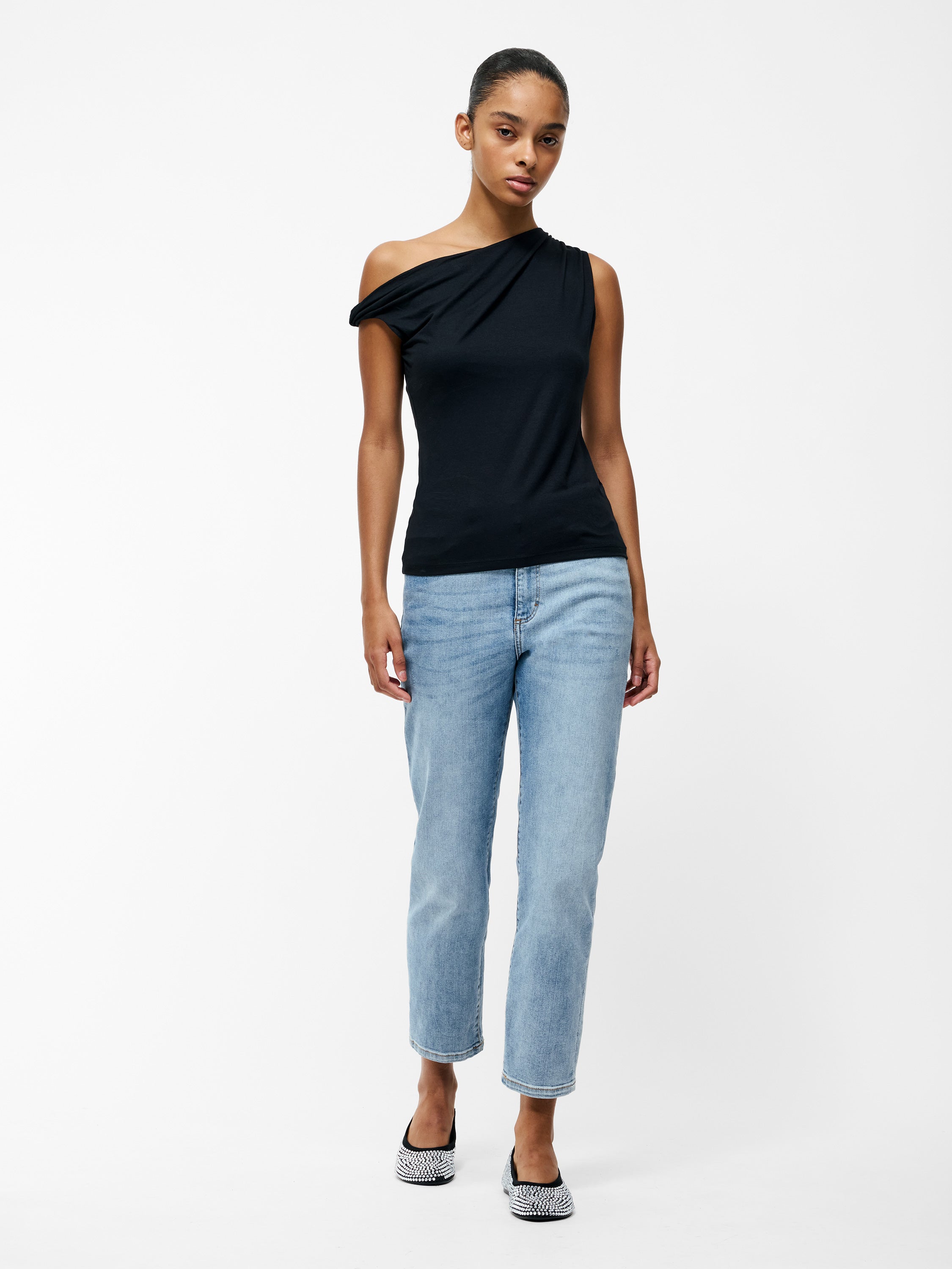 Sia Jersey Asymmetric Draped Top