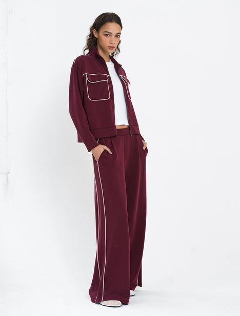 Wren Jersey Zip Up Piping Long Sleeve Sweatshirt