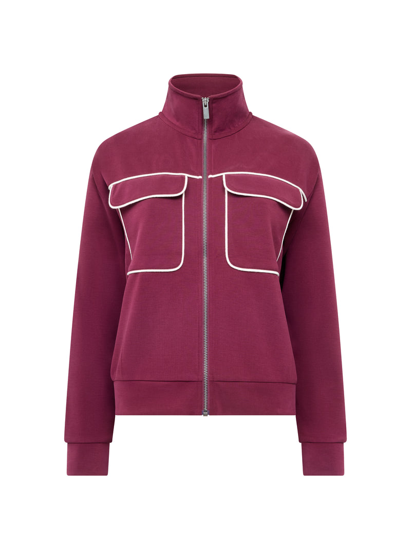 Wren Jersey Zip Up Piping Long Sleeve Sweatshirt