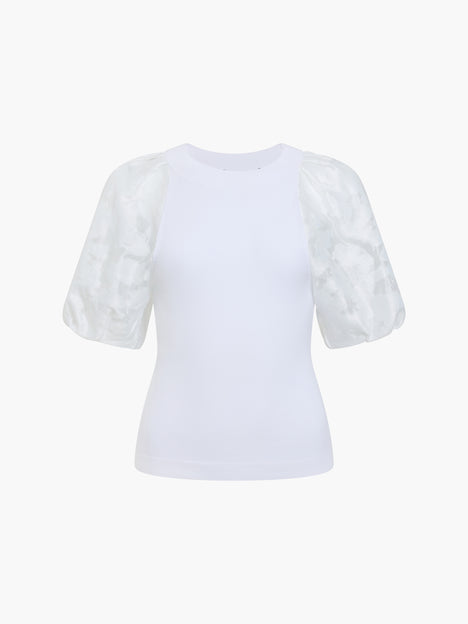Krista Sheer Jacquard Puff Sleeve White Knit Top