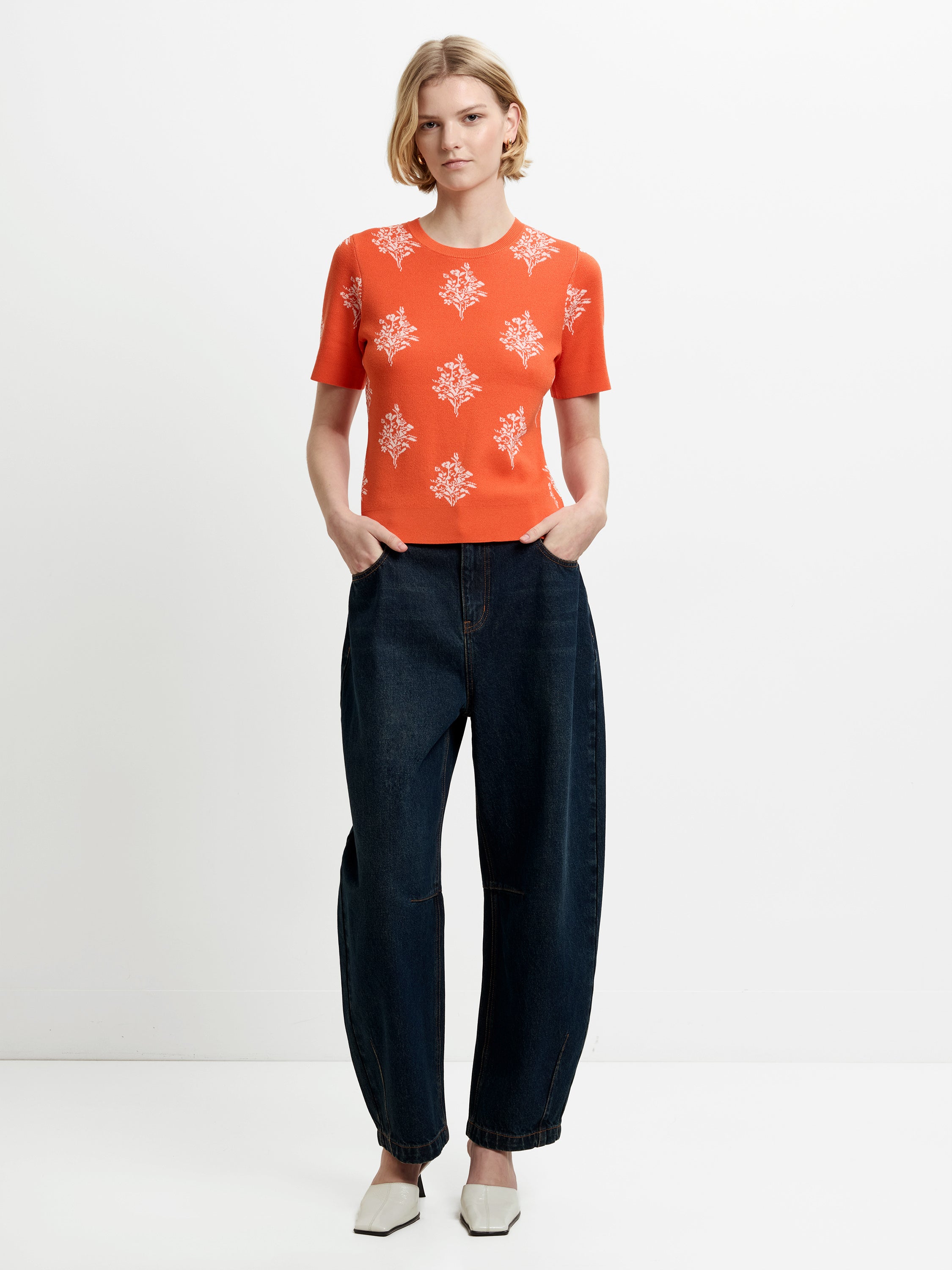 Imelda Ditsy Orange Floral Knit Top