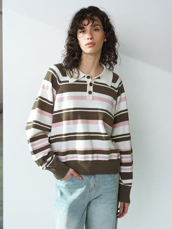 Yaz Rugby Polo Striped Knit Jumper