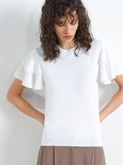 Krista Knit Mix Flutter Sleeve White Top