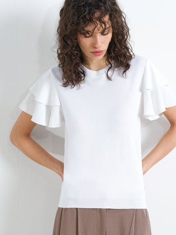 Krista Knit Mix Flutter Sleeve White Top