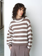 Larisa Knit Mock Neck Taupe Striped Jumper